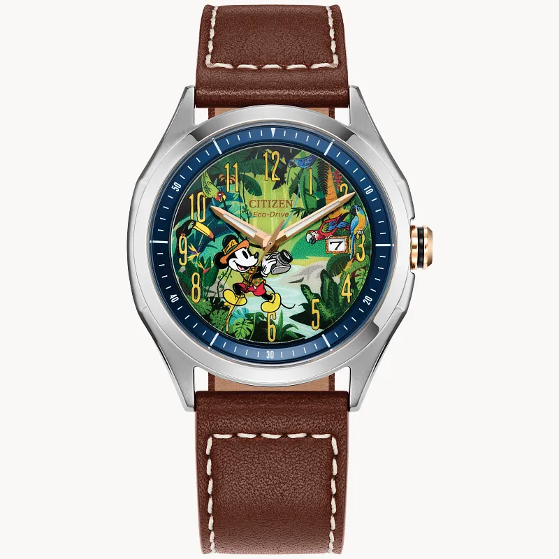 Mickey Mouse Explorer Green Dial Leather Strap AW1149 06W CITIZEN